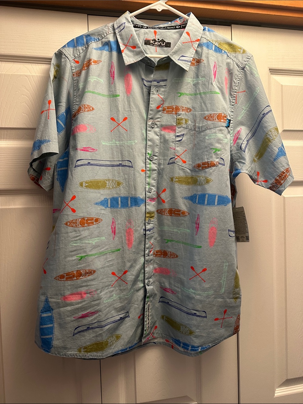 Kavu Light Blue Canoe & Paddle Print Casual Button-Down